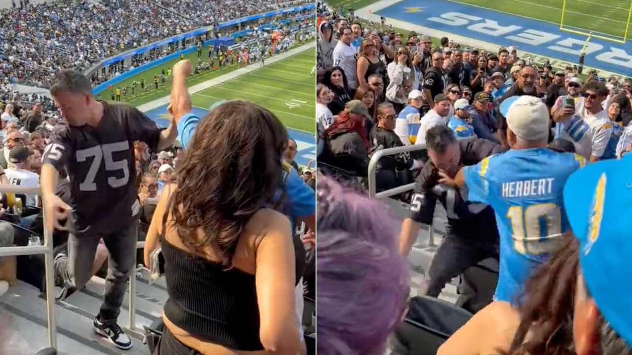 Raiders fan thrown down steps during vicious fight at Chargers game